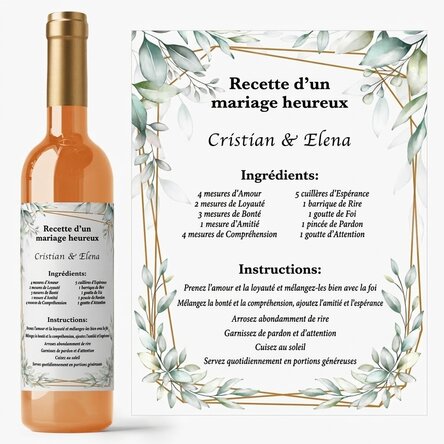 Vin personnalisé avec un message - La recette d'un mariage heureux