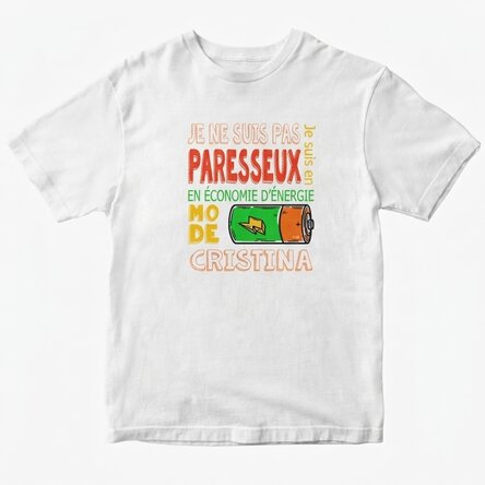 T-shirt en coton personnalisé avec inscription - Mode économie d'énergie