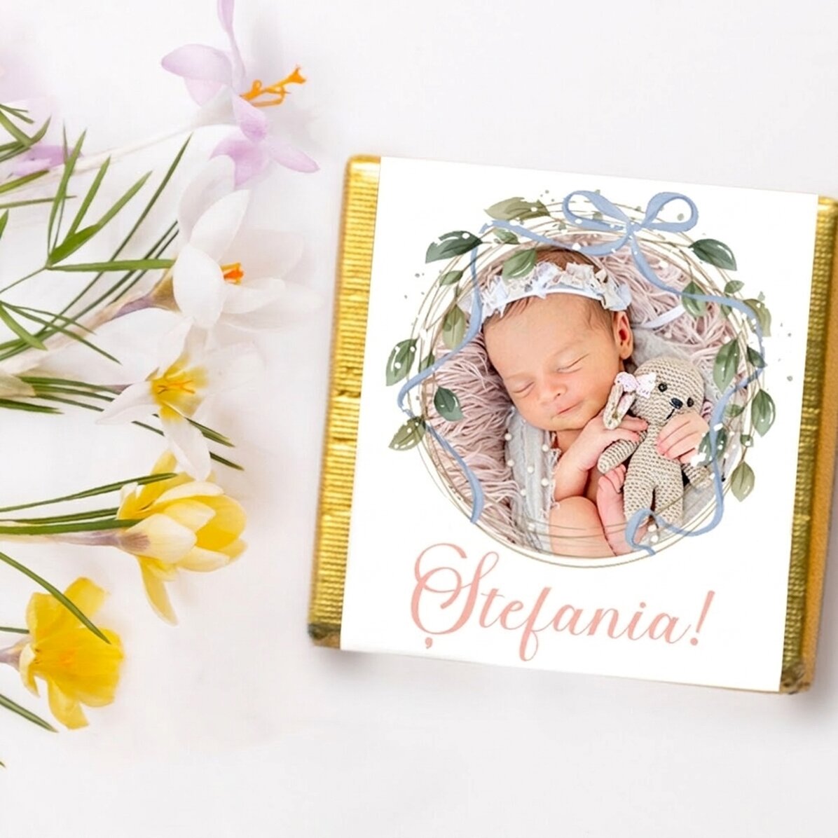 Mini-chocolat de baptême personnalisé avec nom et photo