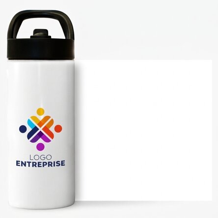 Thermos avec poignée et paille, personnalisé avec un logo