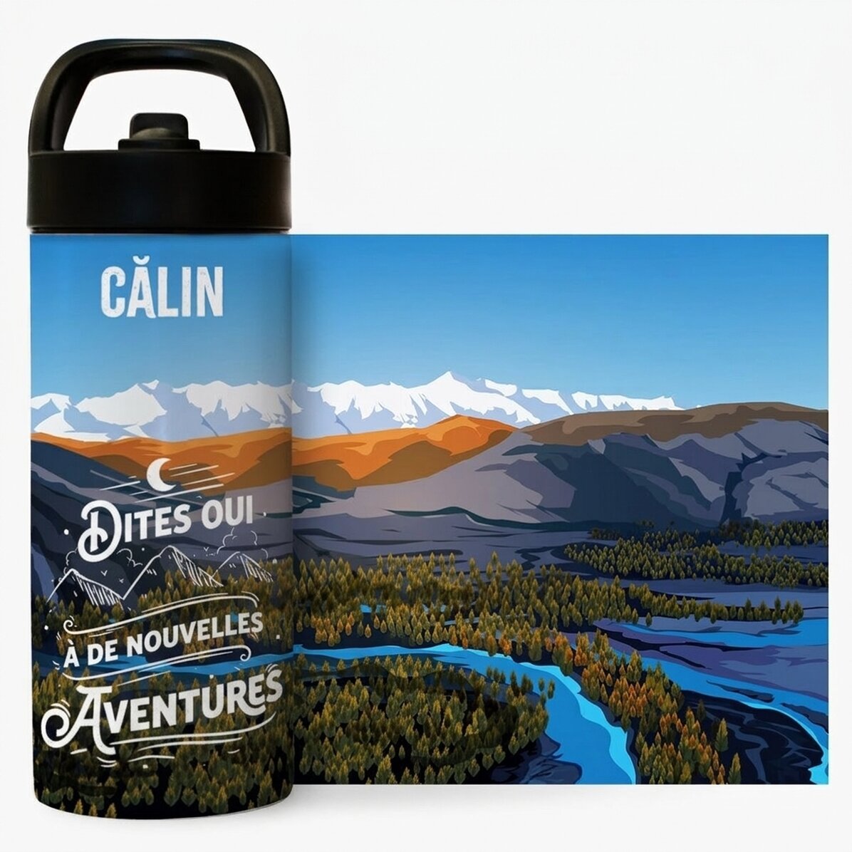 Thermos avec poignée et paille, personnalisé avec un prénom - New adventures