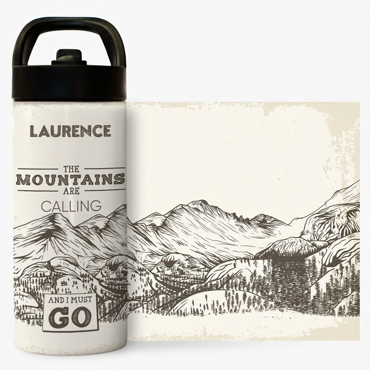 Thermos avec poignée et paille, personnalisé avec un prénom - Mountains are calling
