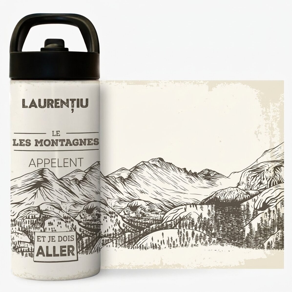 Thermos avec poignée et paille, personnalisé avec un prénom - Mountains are calling