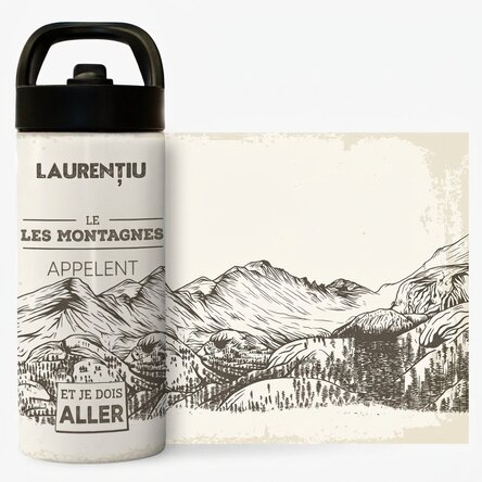 Thermos avec poignée et paille, personnalisé avec un prénom - Mountains are calling