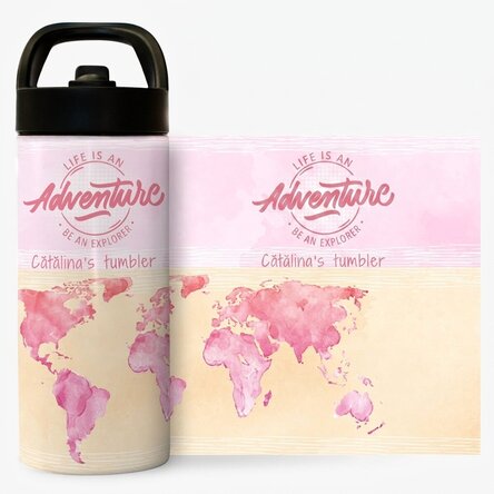 Thermos avec poignée et paille, personnalisé avec un prénom - Be an explorer