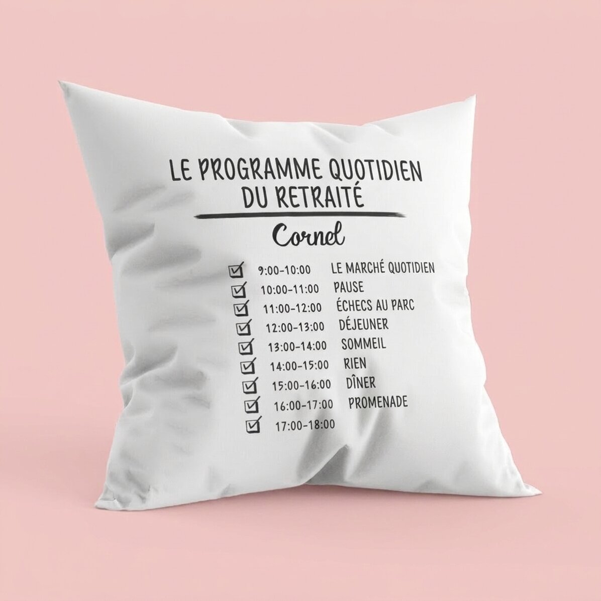 Oreiller personnalisé avec texte - Programme quotidien