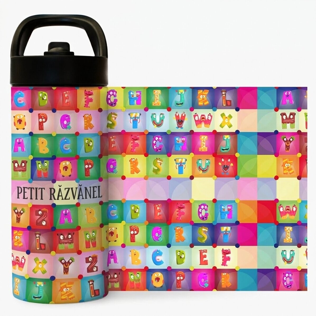 Thermos avec poignée et paille, personnalisé avec un prénom - Alphabet