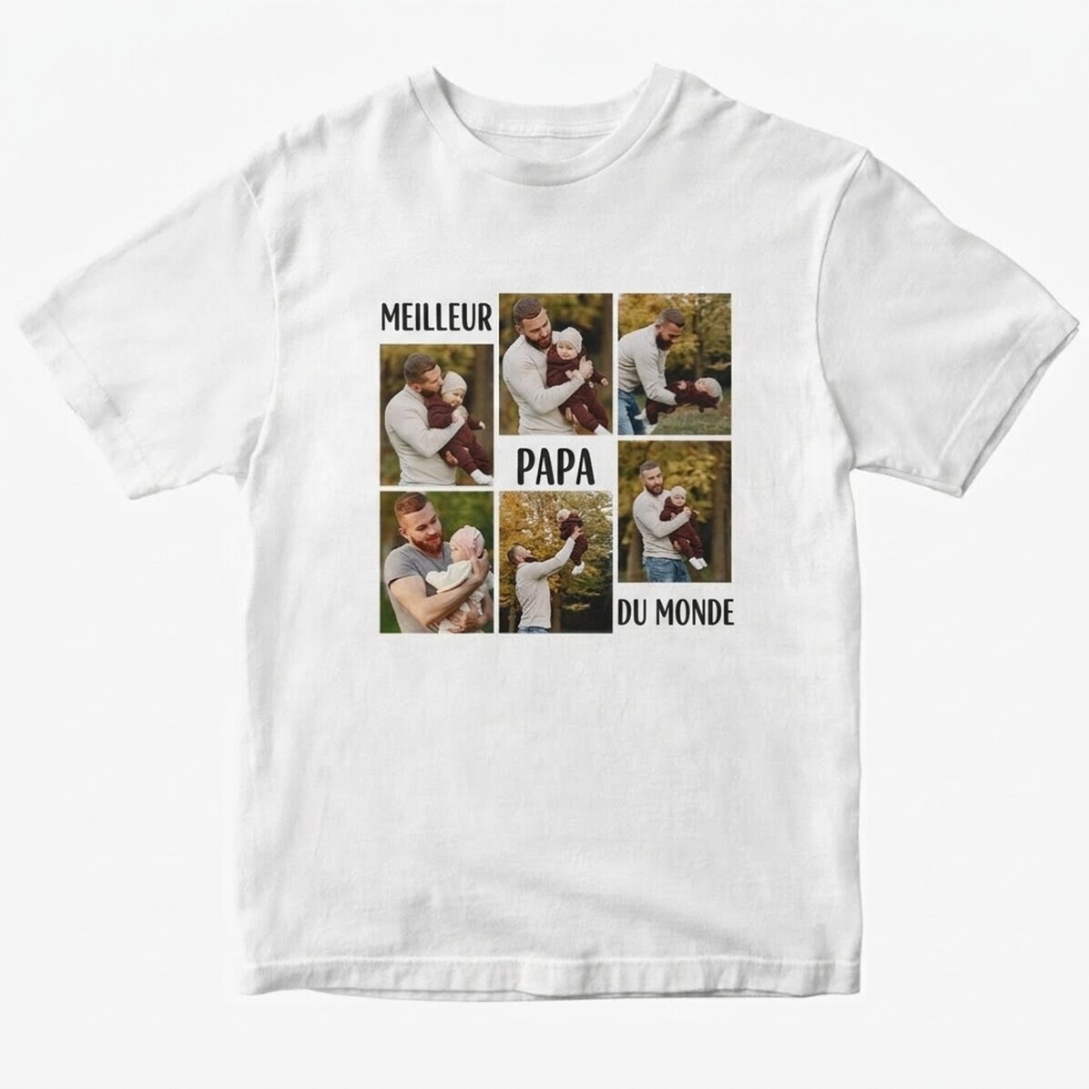 T-shirt en coton personnalisé avec un texte et 6 photos - « Best dad ever »