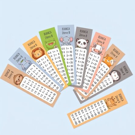 Lot de 10 marque-pages personnalisés avec texte - Table de multiplication