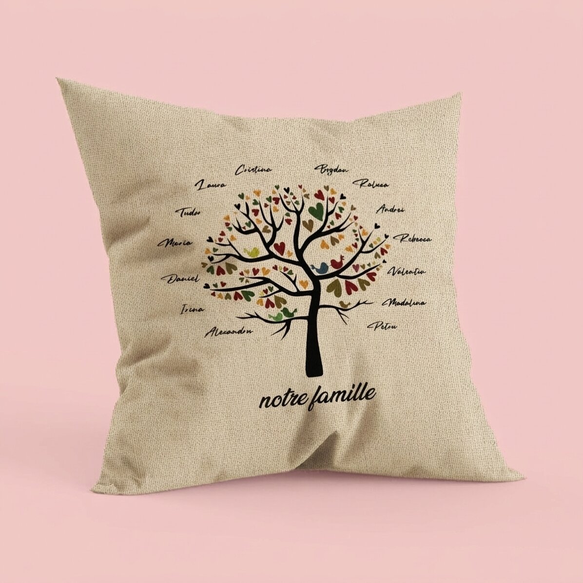 Coussin personnalisé avec inscription - Notre famille - À