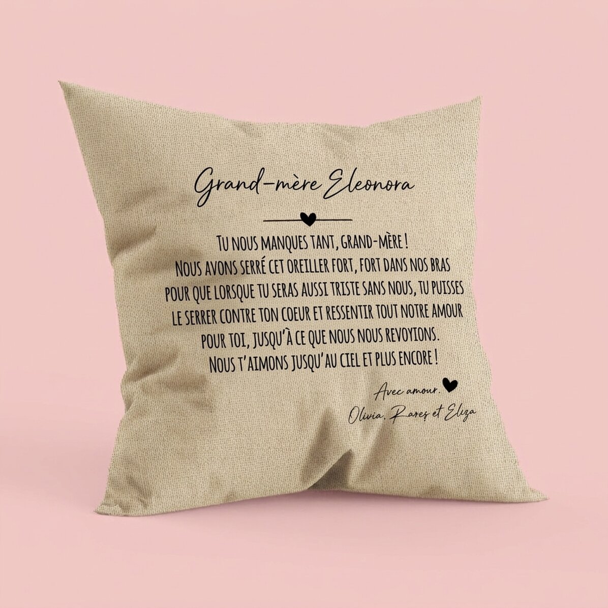 Coussin personnalisé avec un message pour vos proches - À