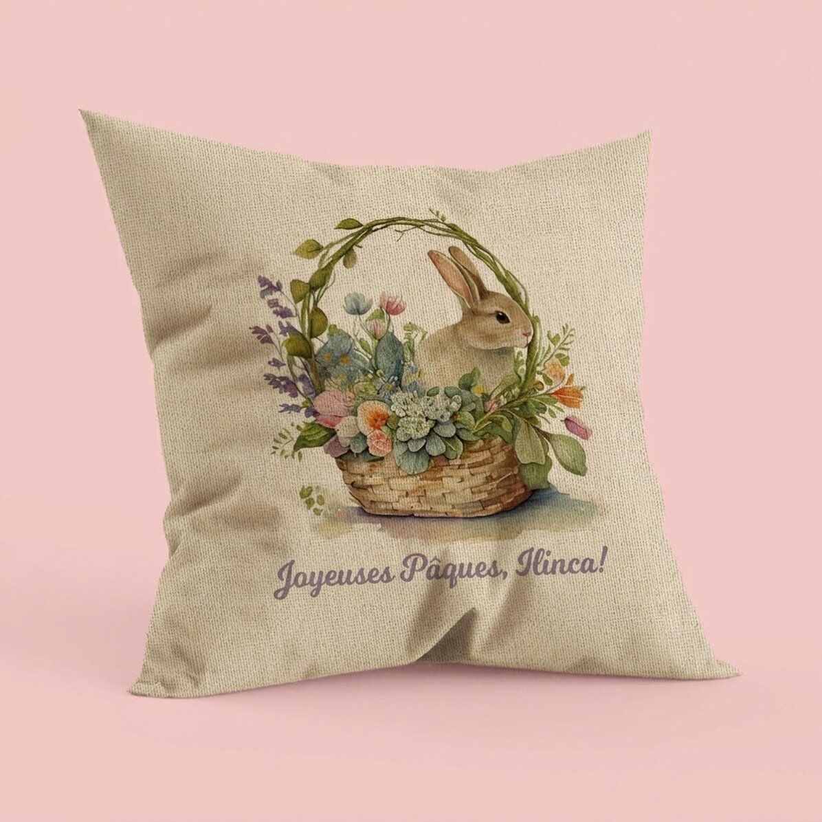 Coussin personnalisé avec inscription - Joyeuses Pâques - En