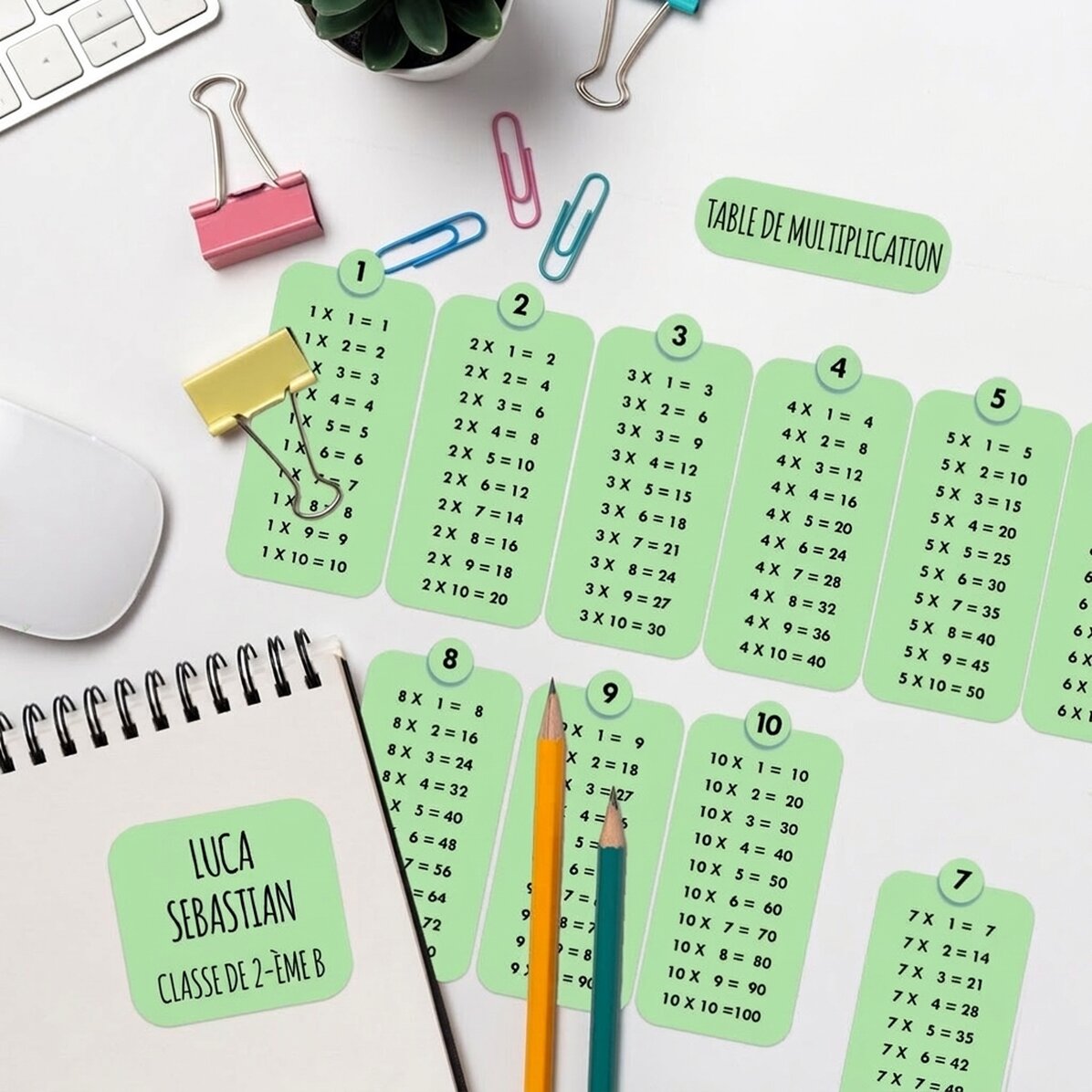 Lot de 12 autocollants (étiquettes adhésives) personnalisés avec un texte et la table de multiplicat