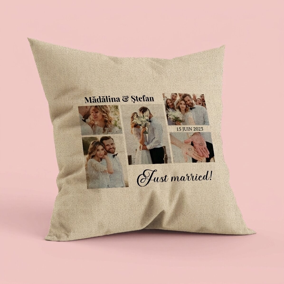 Coussin personnalisé avec 5 photos et un texte - Memories - En