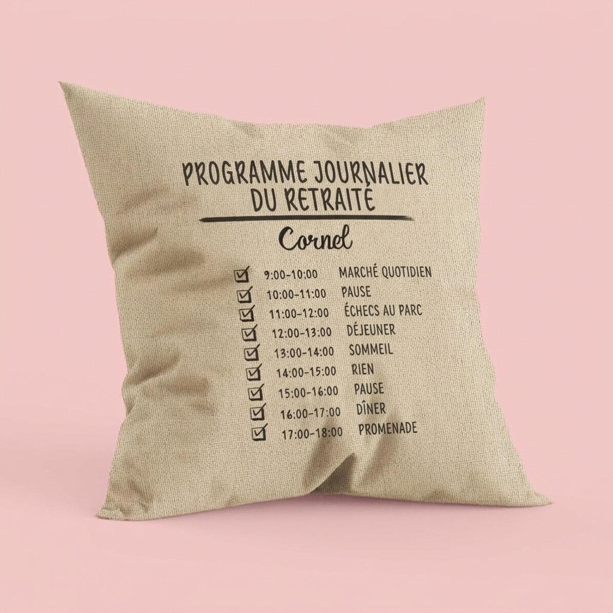 Oreiller personnalisé avec texte - Programme quotidien - À