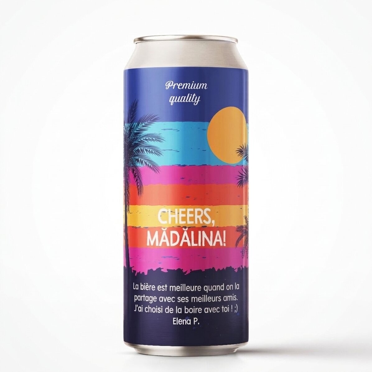 Bière en canette personnalisée avec un texte - summer vibes