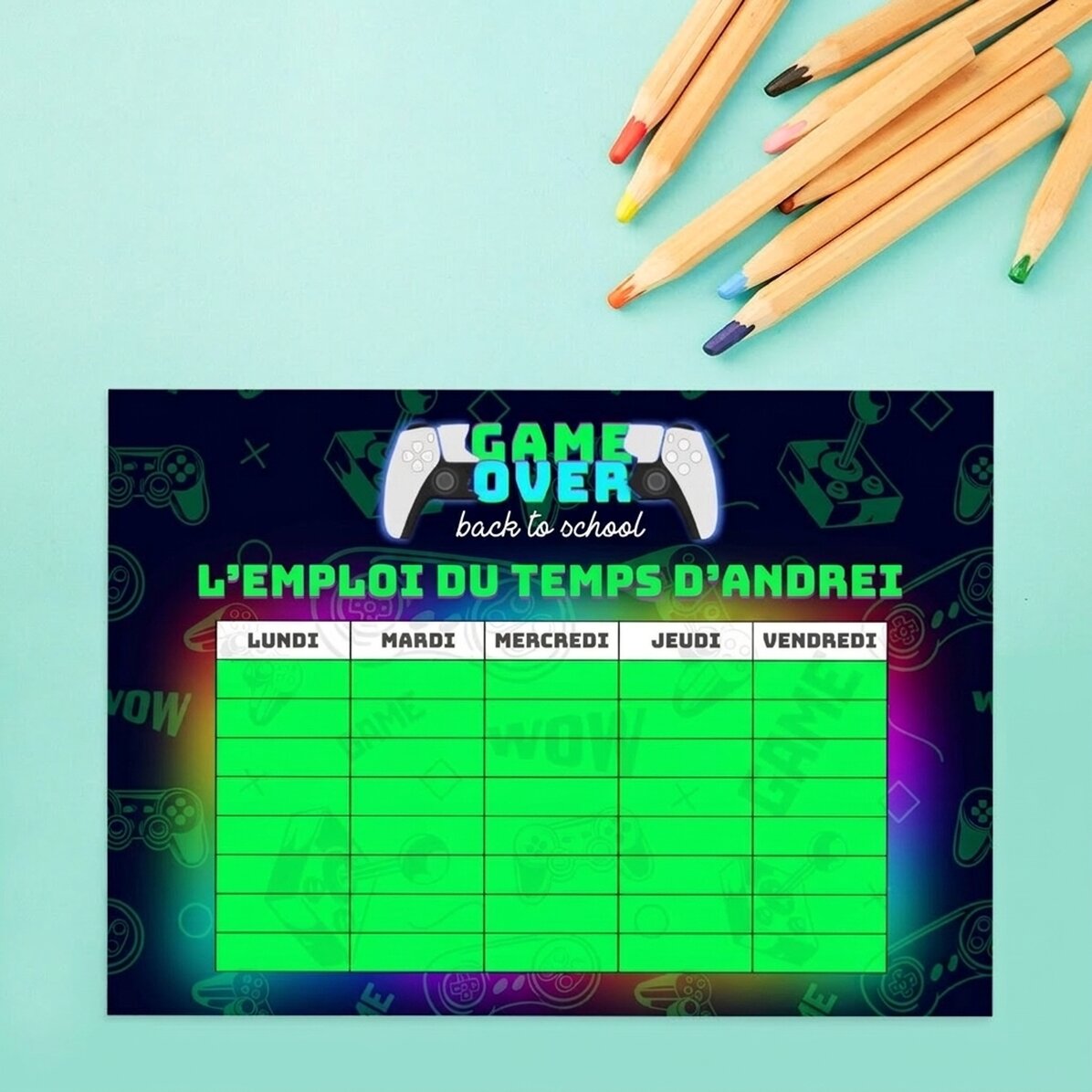 Horaires personnalisés avec texte - Game over
