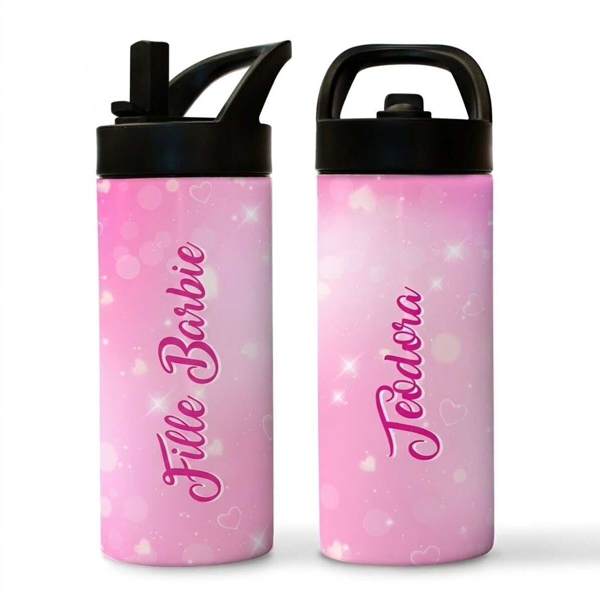 Thermos avec poignée et paille, personnalisé avec un prénom - Barbie