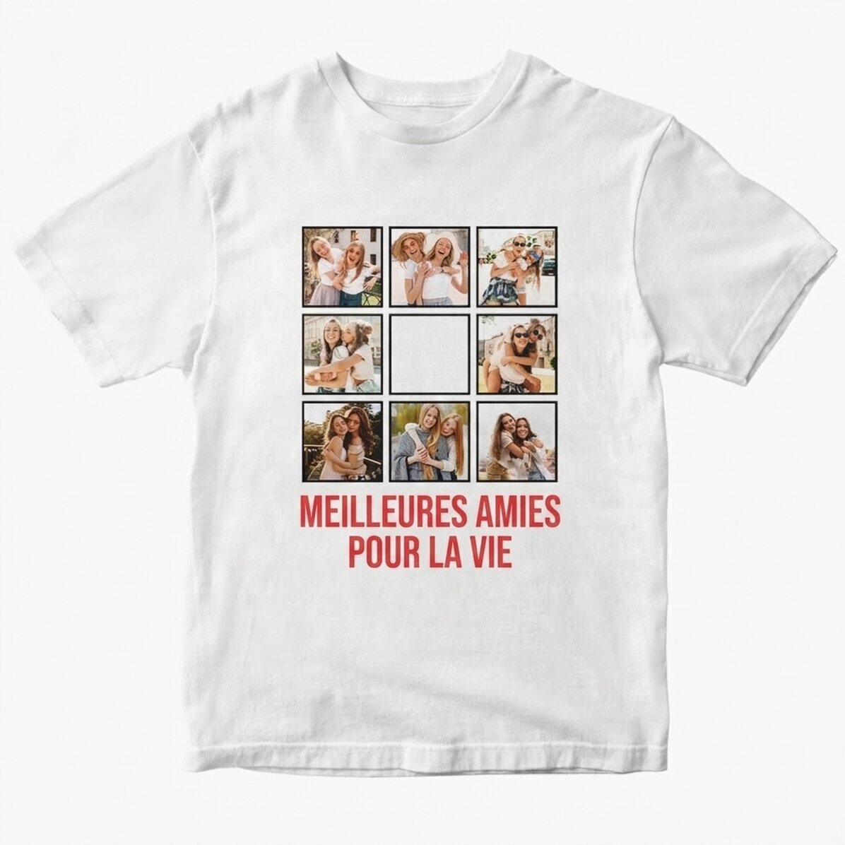 T-shirt en coton personnalisé avec 8 photos et un texte - Best Friends Forever