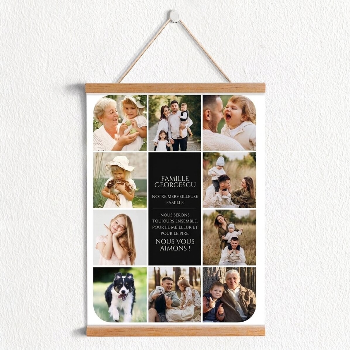 Affiche personnalisée avec un texte et 10 photos - Notre famille