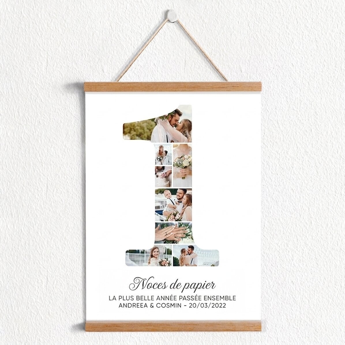 Affiche personnalisée avec un porte-clés en forme de chiffre 1, des photos et un message - Anniversa
