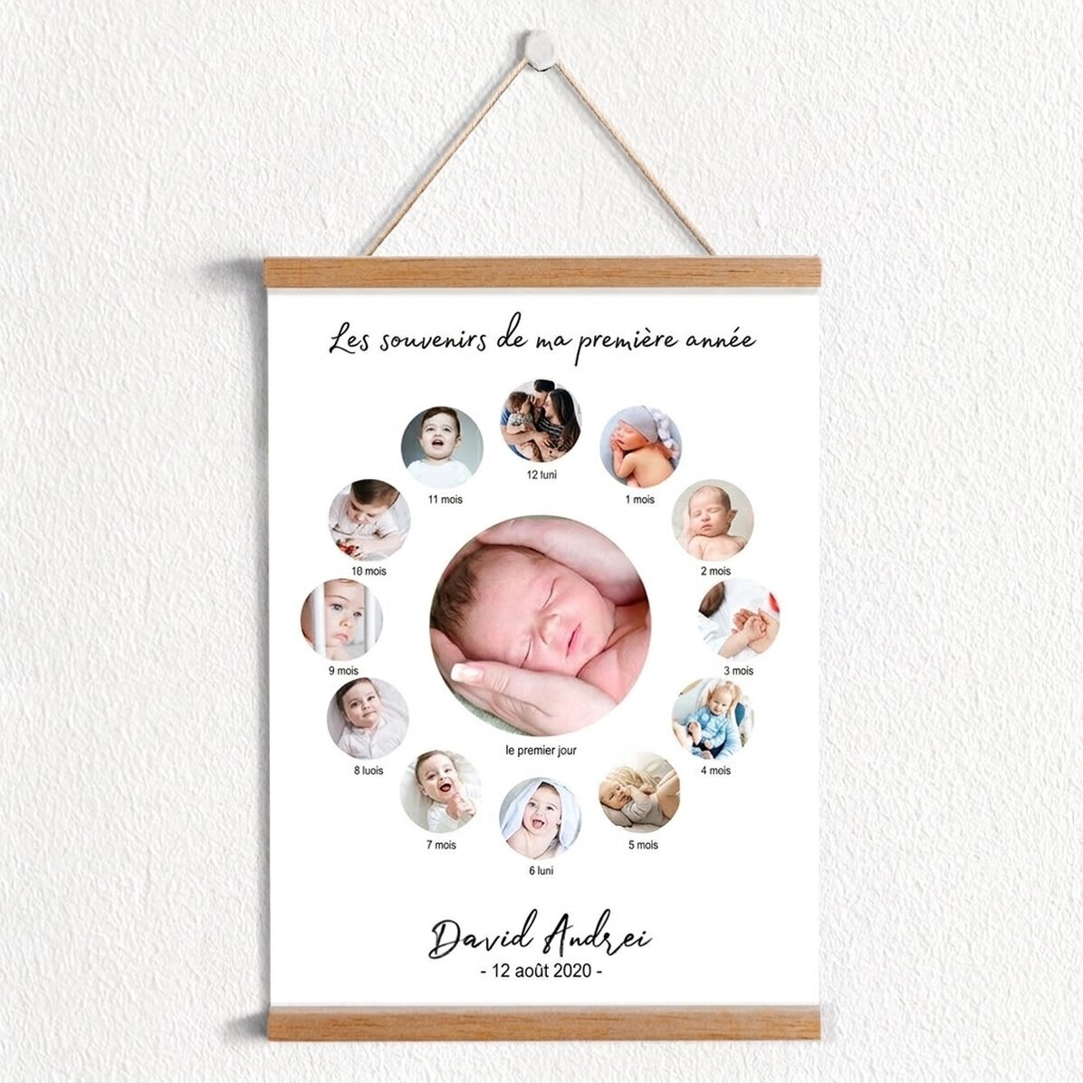 Affiche personnalisée avec un texte et 13 photos - Un an de bonheur