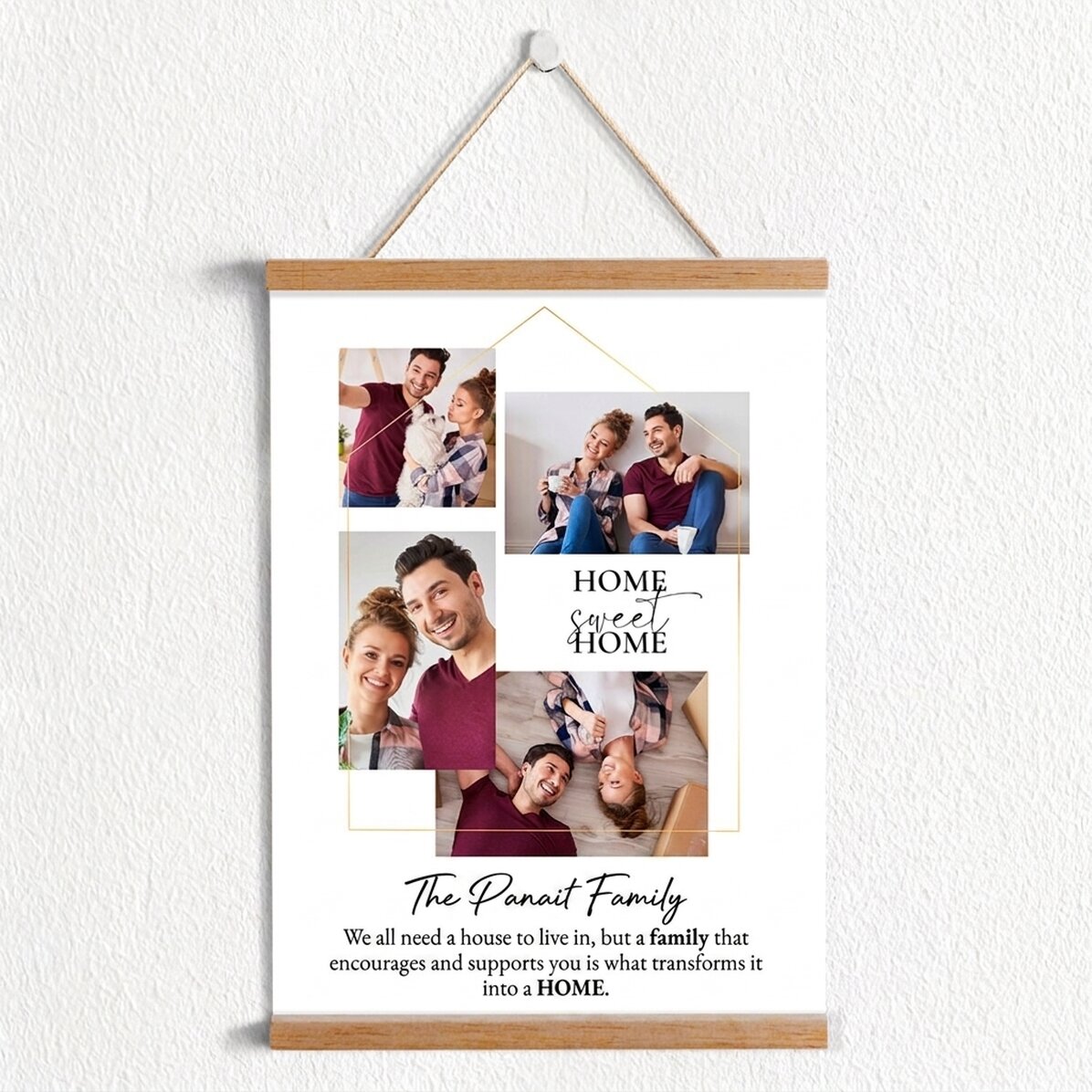 Affiche personnalisée avec 4 photos et un message pour la famille - Chez soi, c