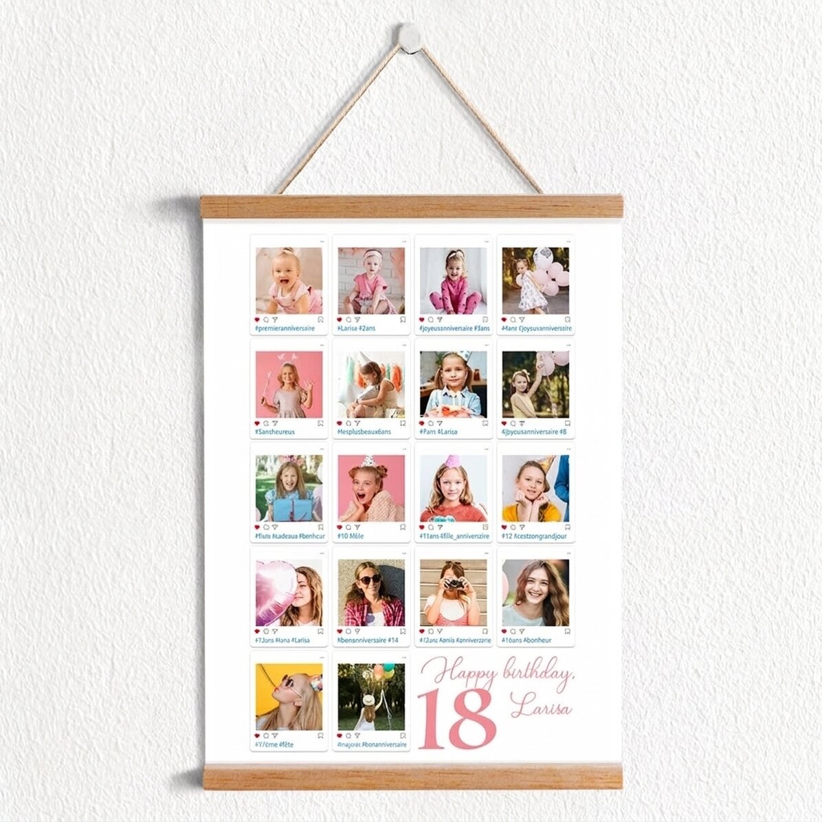 Affiche personnalisée avec 18 photos et un message - #Instagram
