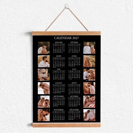 Affiche-calendrier personnalisée avec 12 photos et un texte, à accrocher
