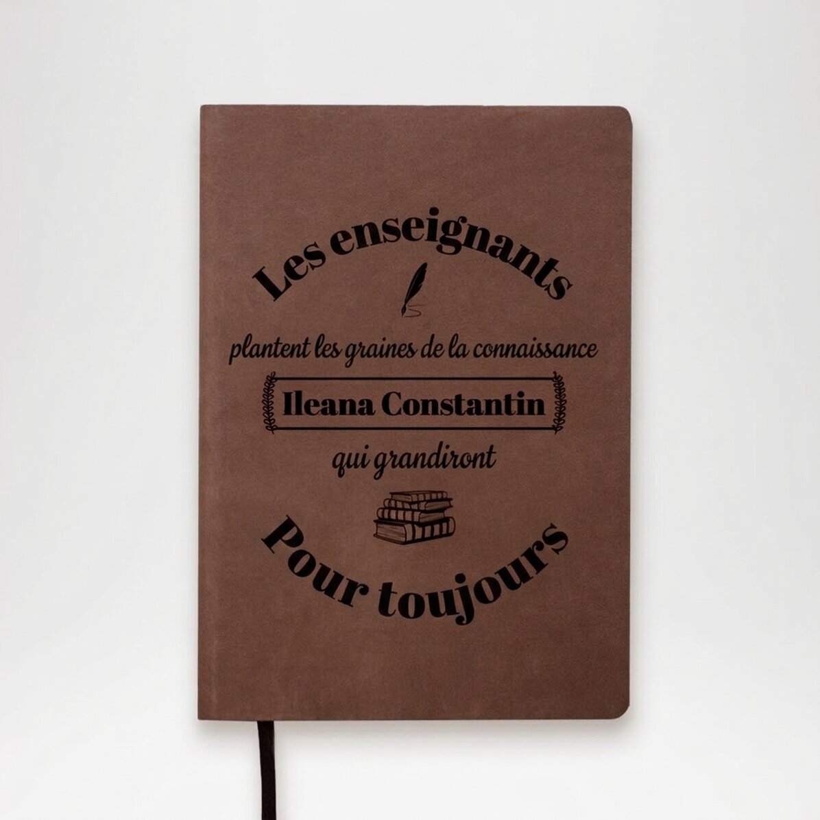 Agenda en cuir personnalisé avec le nom des enseignants - Les graines du savoir