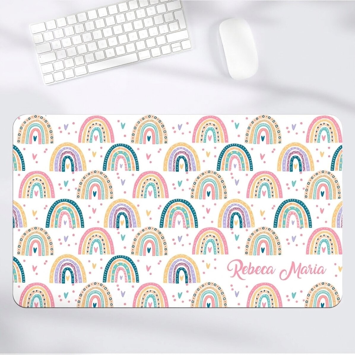Tapis de souris XXL personnalisé avec un prénom - Arc-en-ciel