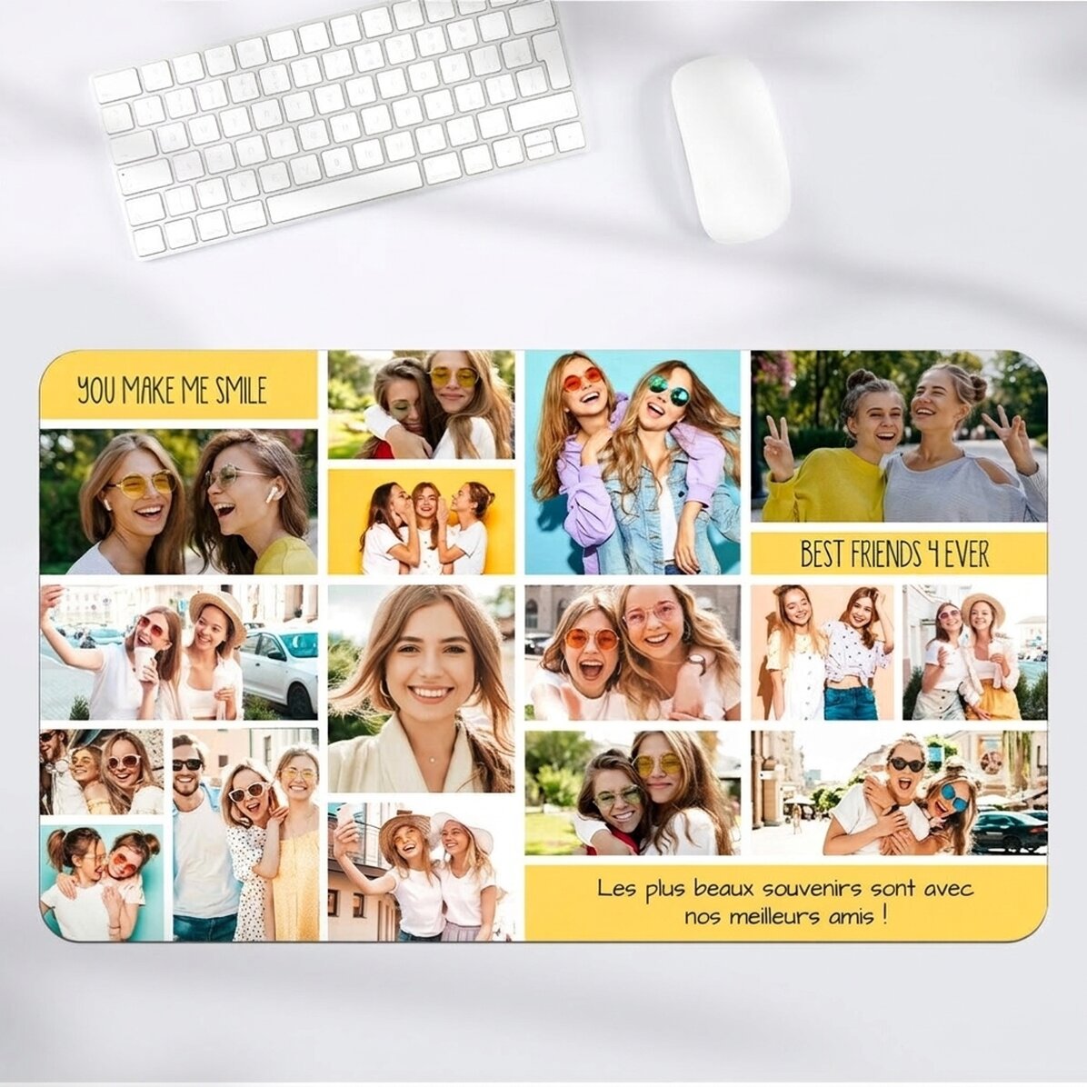 Tapis de souris XXL personnalisé avec un collage de photos et de texte