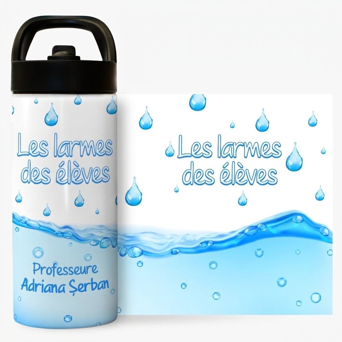 Thermos avec poignée et paille, personnalisé avec un prénom - Les larmes des élèves