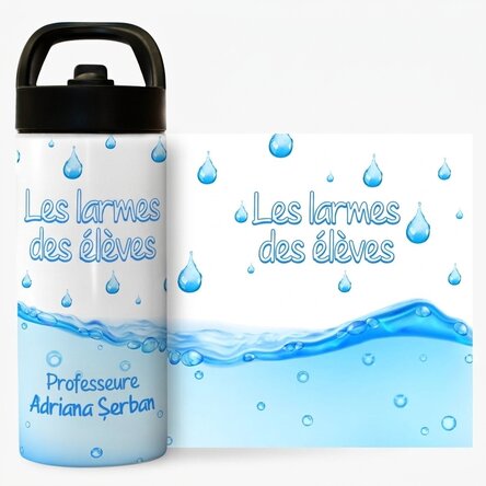 Thermos avec poignée et paille, personnalisé avec un prénom - Les larmes des élèves