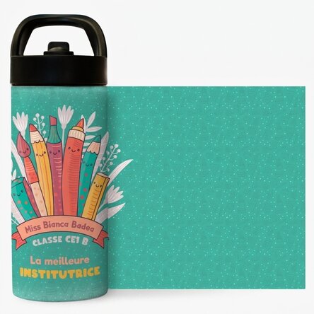 Thermos avec poignée et paille, personnalisé avec un prénom - La meilleure institutrice