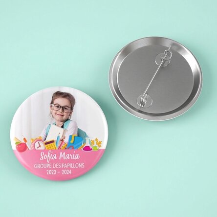 Badge personnalisé avec photo et texte - Rentrée scolaire