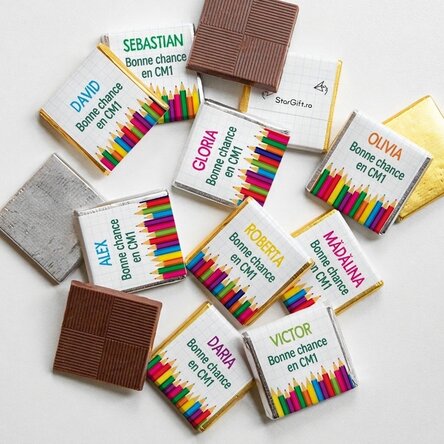 Lot de 10 mini-chocolats personnalisés avec un message - Rentrée scolaire
