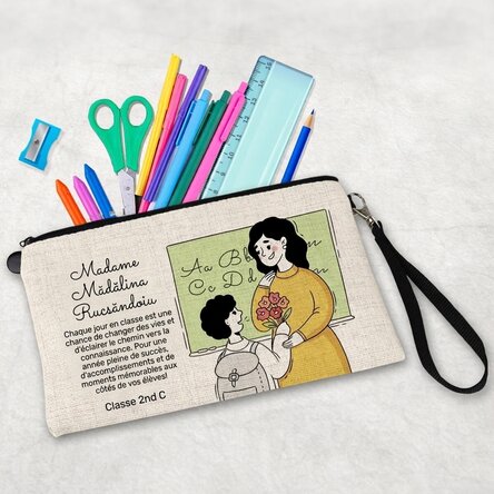 Trousse scolaire personnalisée avec inscription - Maîtresse