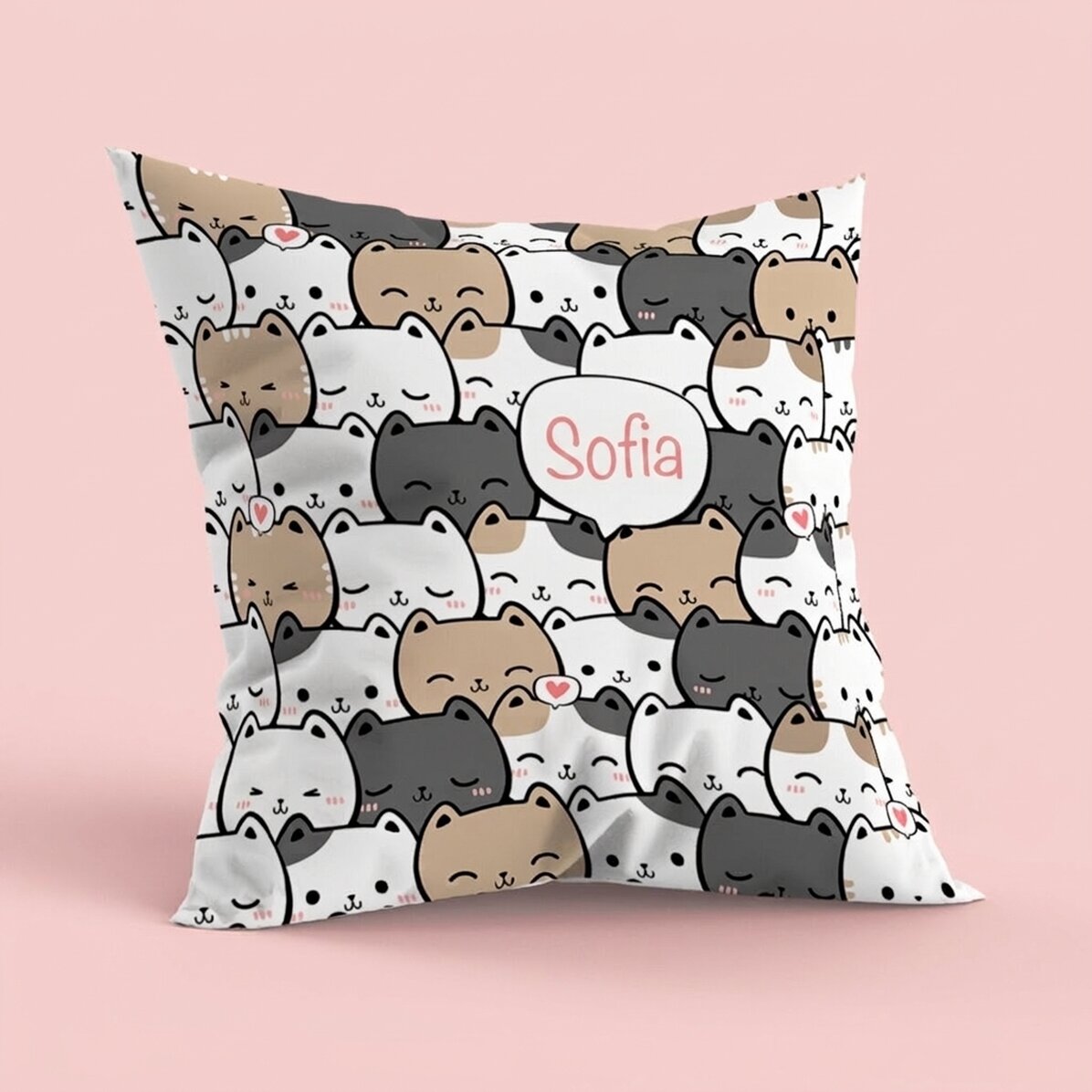 Coussin personnalisé avec prénom, grand format - Chaton