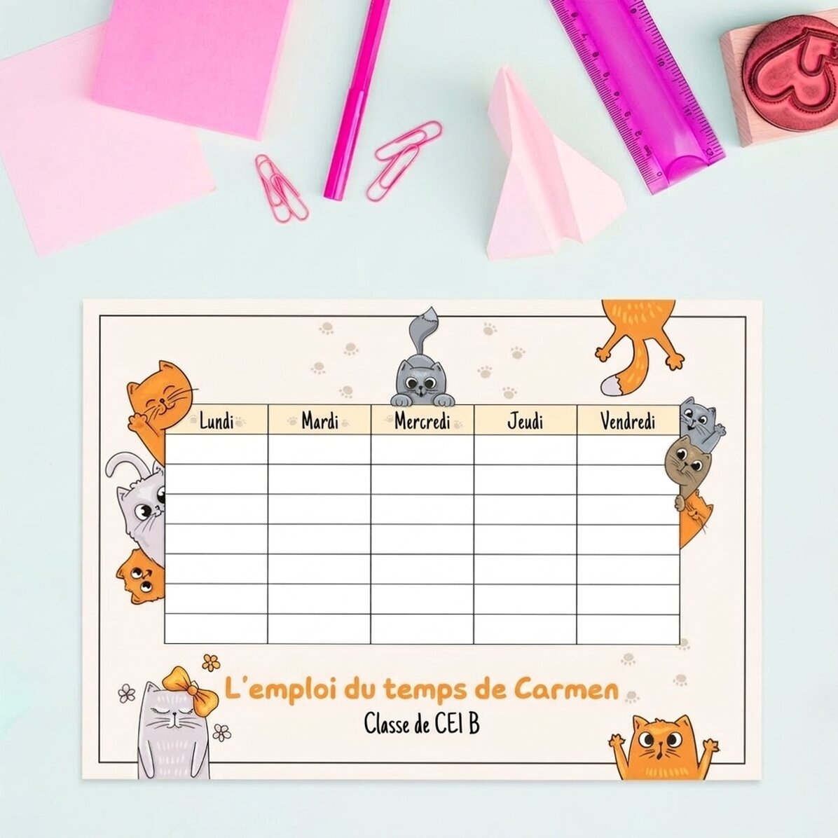 Emploi du temps personnalisé avec texte - Kittens