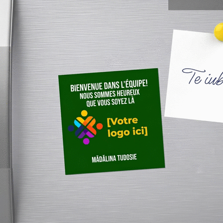 Aimant 10 x 10 personnalisé avec logo et texte - Welcome