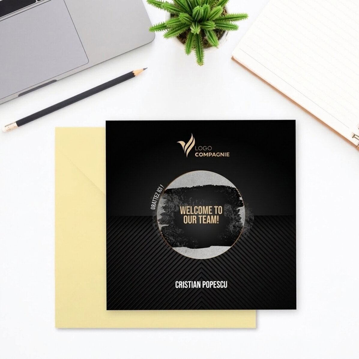 Carte à gratter personnalisée avec logo et texte - Welcome
