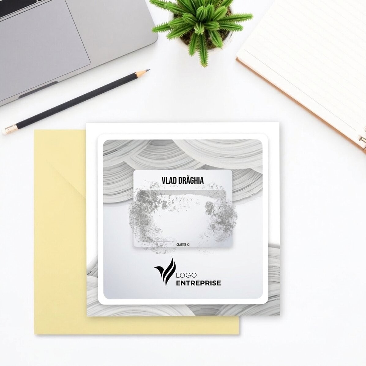Carte à gratter personnalisée avec logo et texte - White Welcome