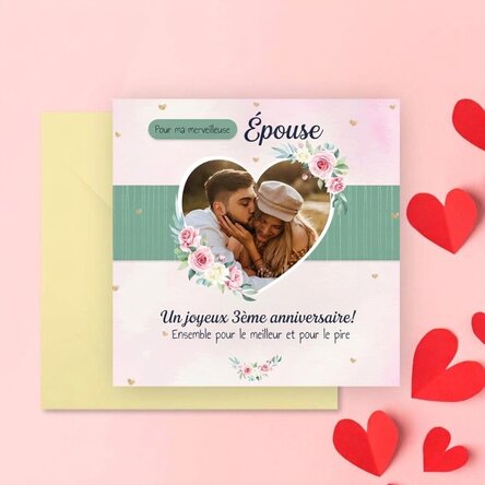 Carte carrée personnalisée avec message - Hearts & Roses