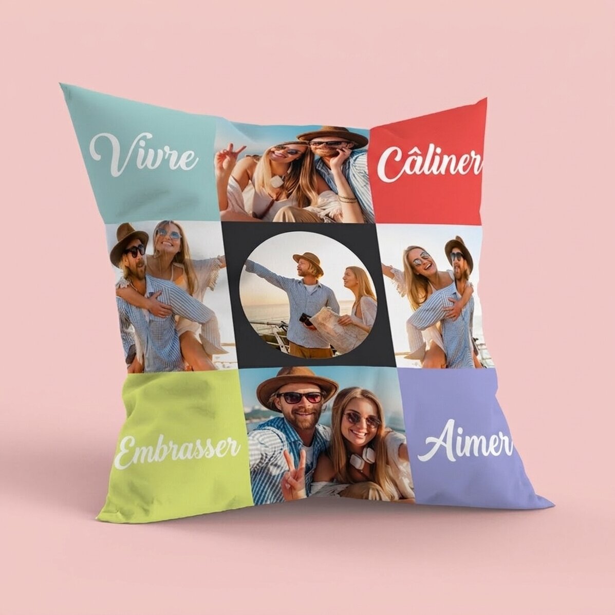 Coussin personnalisé avec 5 photos, grand format - Joyful