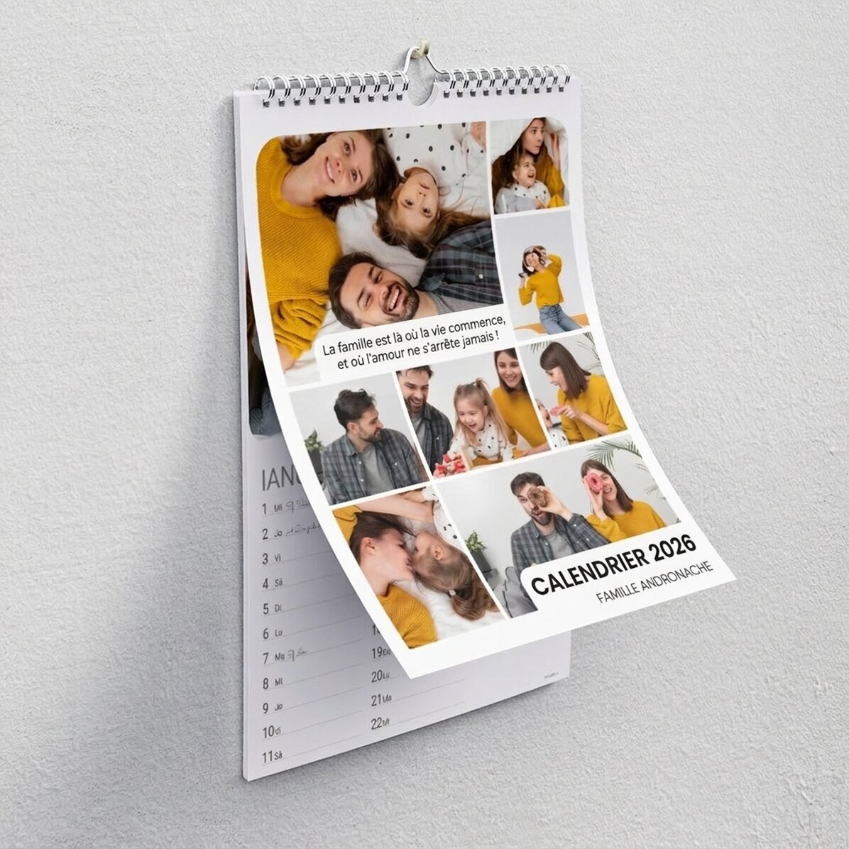 Calendrier personnalisé avec des photos et un message