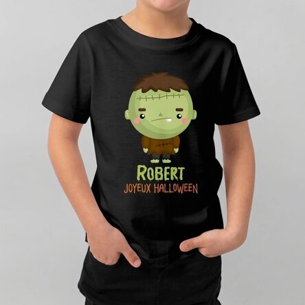 T-shirt en coton pour enfants personnalisé avec un texte - Personnages d'Halloween
