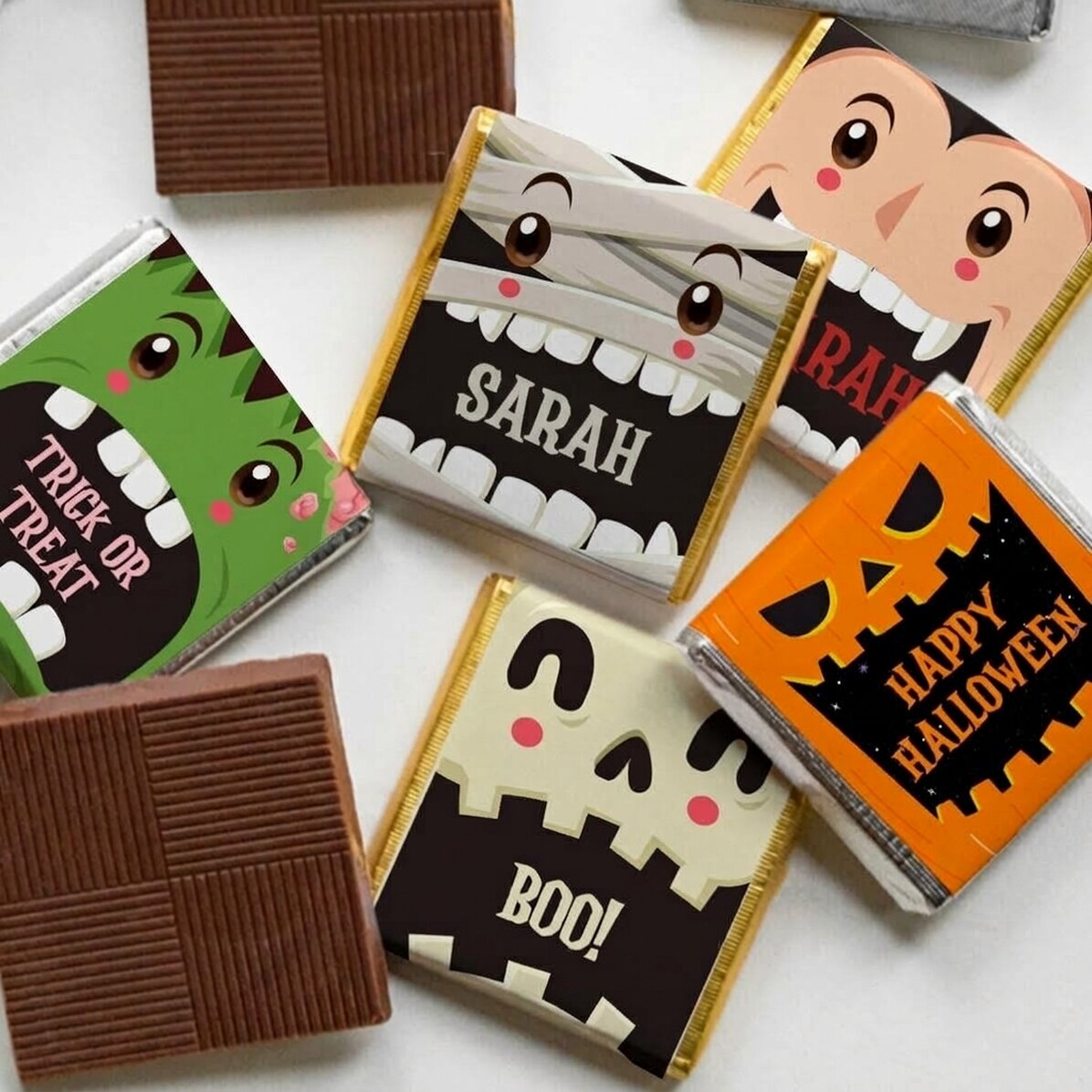 Lot de 5 mini-chocolats personnalisés avec un message - personnages d