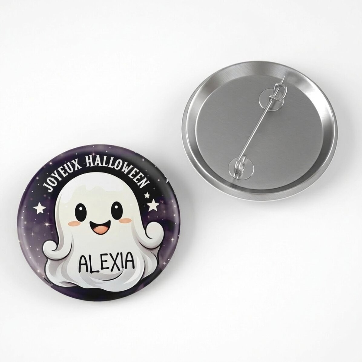 Badge personnalisé avec prénom - Le fantôme sympa