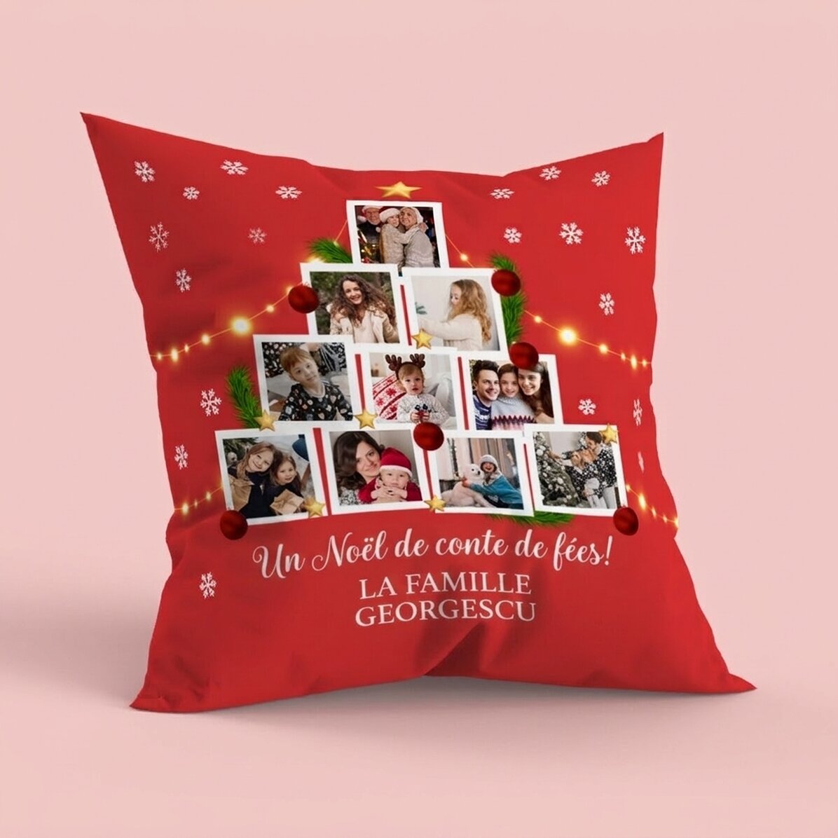Coussin personnalisé avec 10 photos et un message - Noël